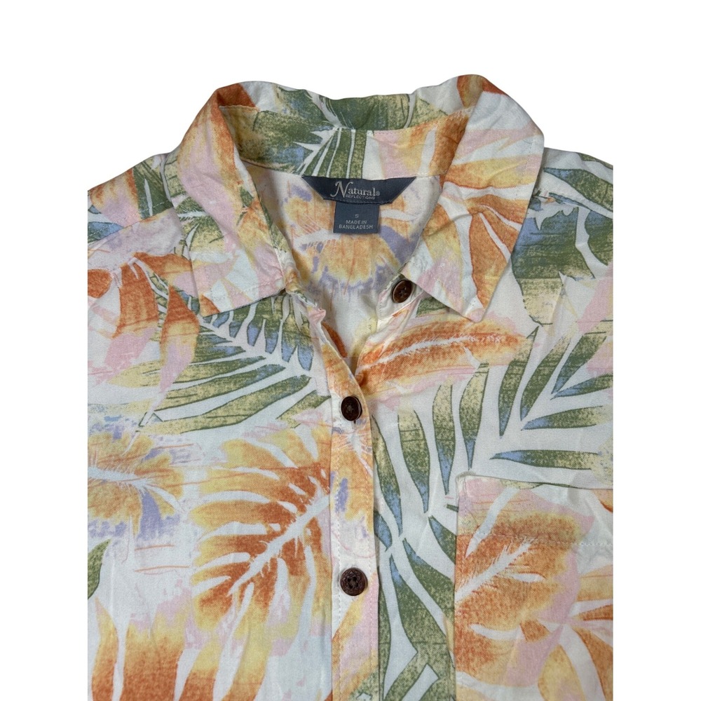 Natural Reflections Womens Small‎ Tropical Leaf Button Down Shirt Multicolor